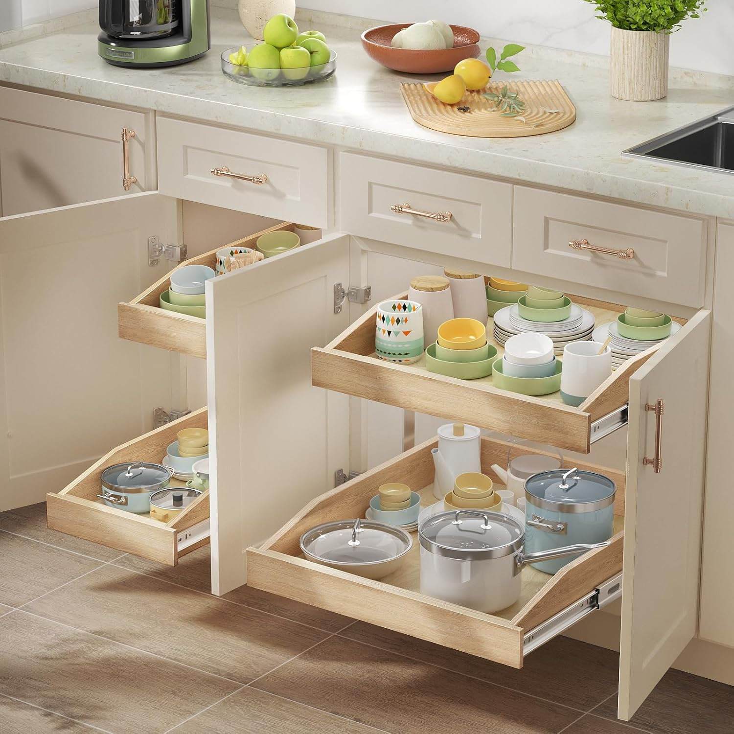 Single Pull Out Organizer 10-1/2”W X 21”D, Soft Close Slide Out Drawer Storage S