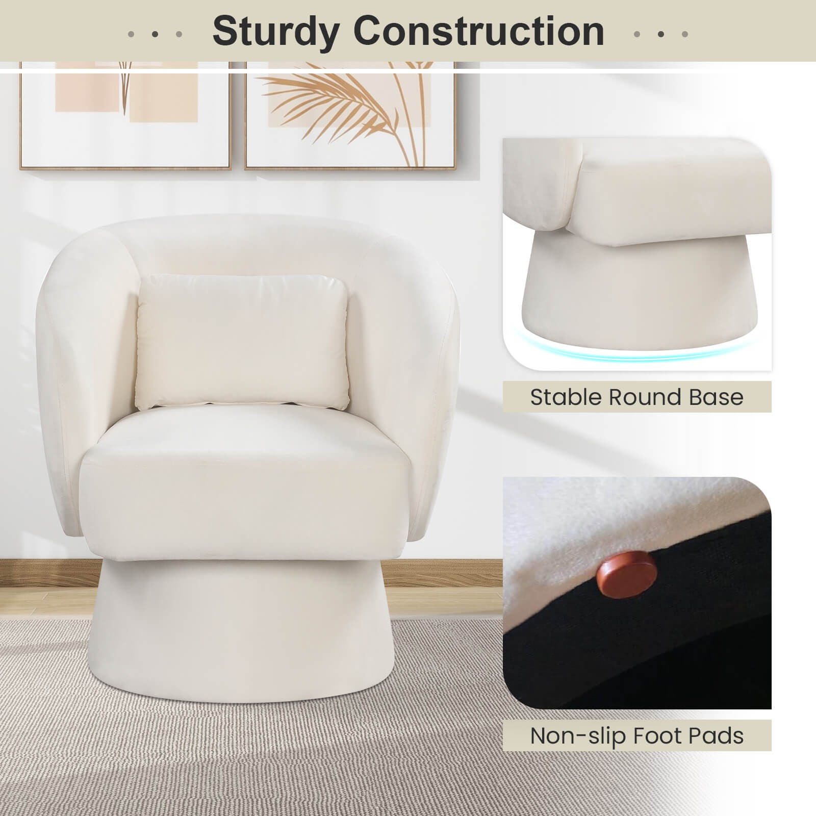 2PCS Swivel Accent Chair w/ Back Removable Lumbar Pillow 360° Rotating Function
