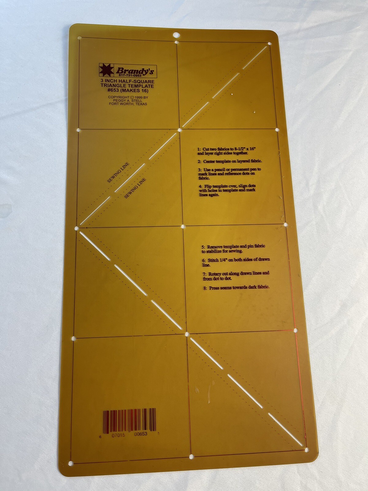 Brandy’s 3 Inch Half Square Triangle Template #653 (Makes 16) Peggy A. Stell