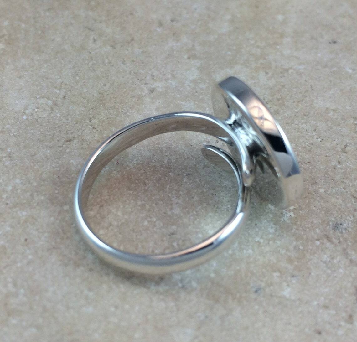 Sterling Silver Ring Blank 15mm Round Bezel Cabochon Setting Adjustable Finding