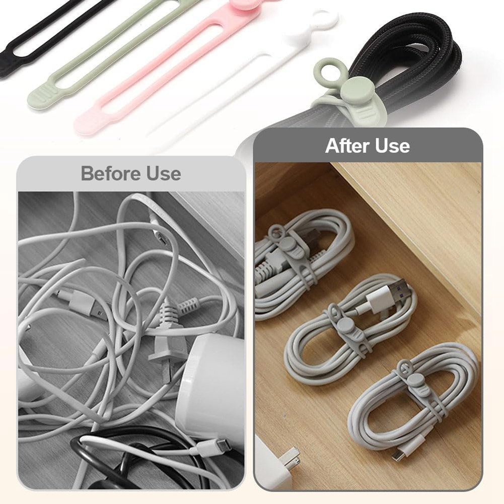 Data Cable Organizer, Upgrade Silicone Cable Ties Reusable Cable Management9917