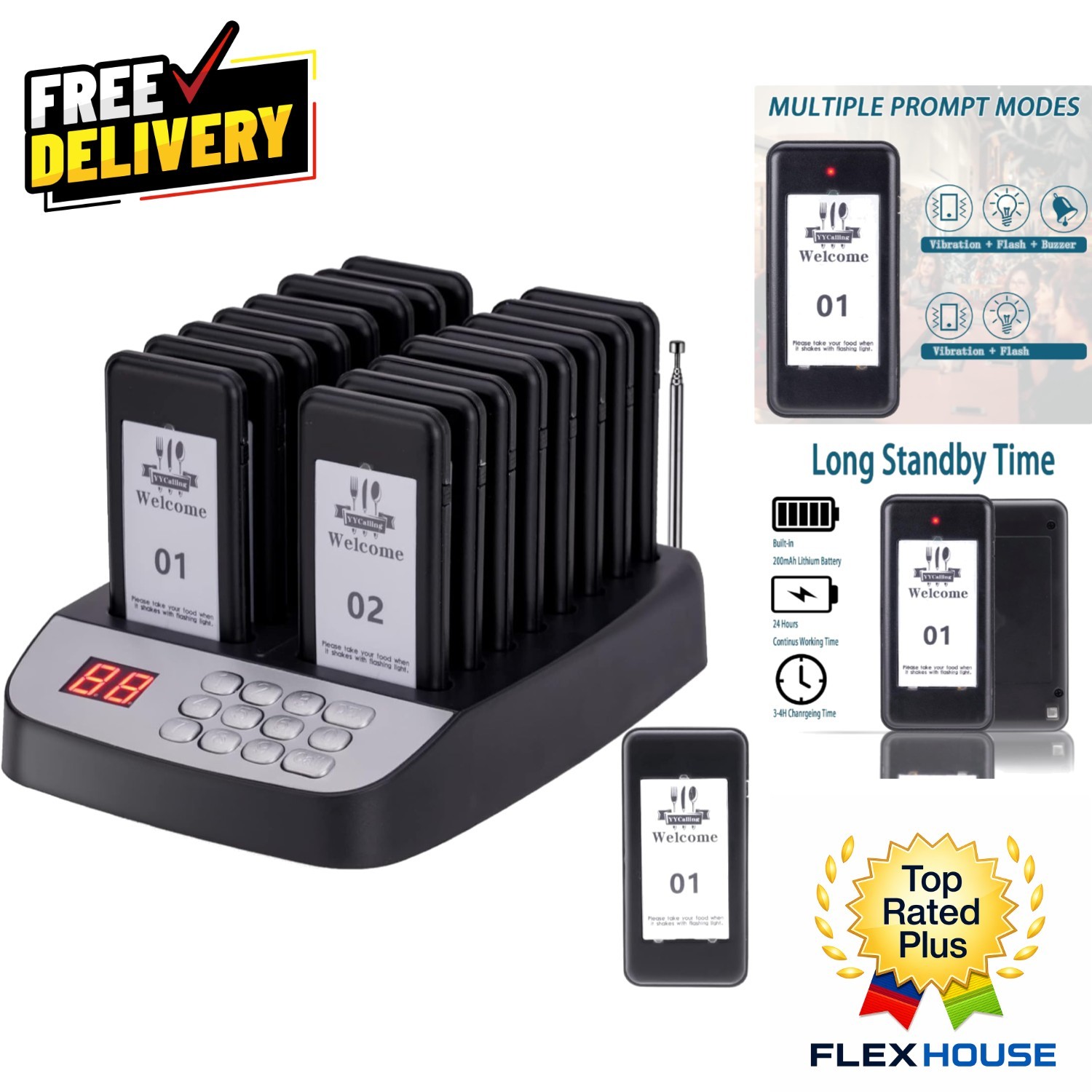 16 Guest Pagers with Clear Alerts & Long Battery Life for Restaurants