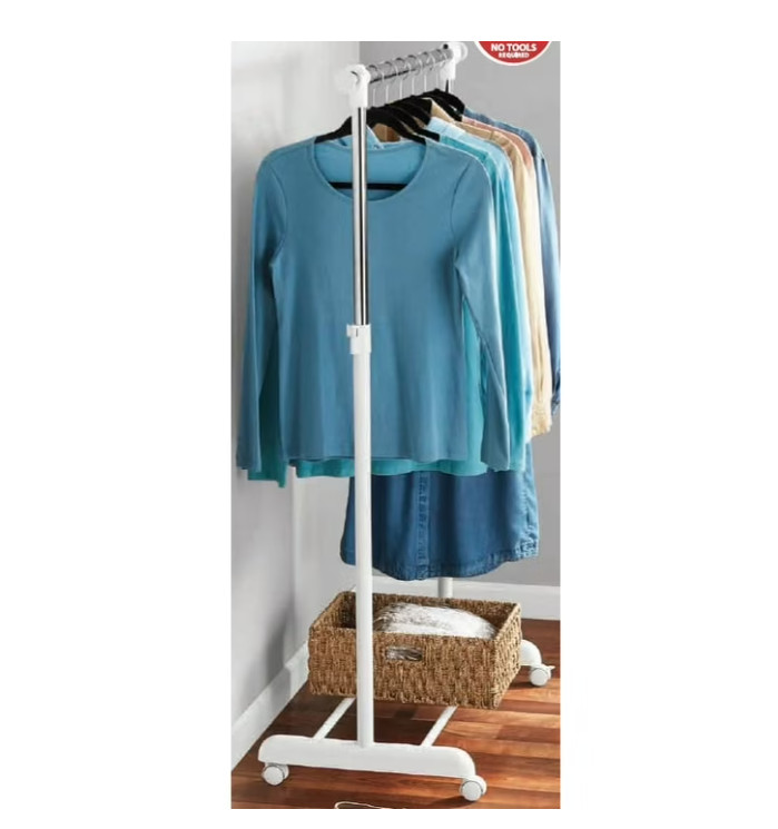 Mainstays Adjustable Metal Rolling Garment Clothes Rack, Chrome & White.....