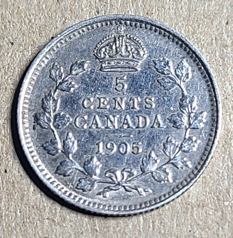1905 CANADA 5 CENTS STERLING SILVER .925 COIN - KING EDWARD VII (006)