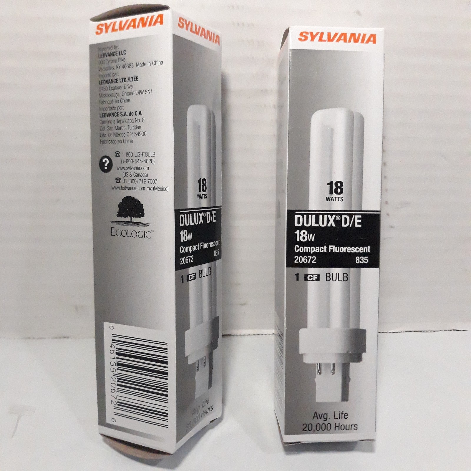 Lot Of 2 Sylvania 20672 CF18DD/E/835/ECO 18-W 3500K 4-Pin DULUX Double Tube