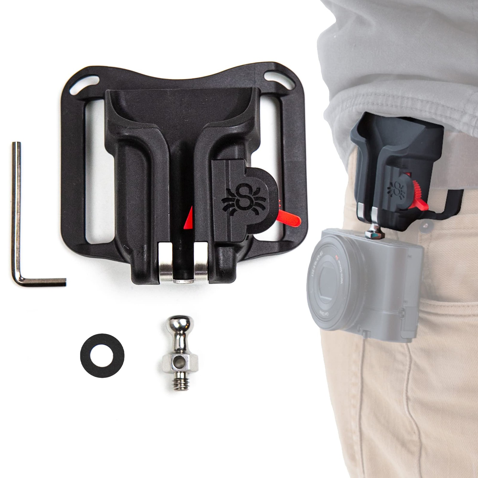 BlackWidow Camera Holster + Pin Self Locking Belt Carry System DSLR Mount