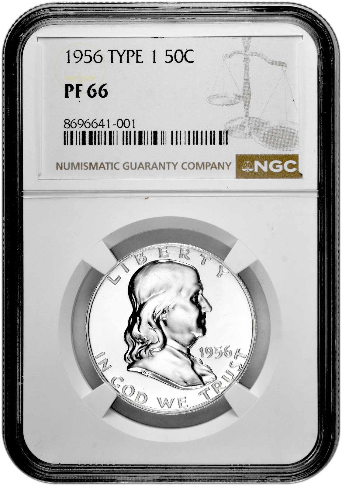 1956 Type 1 50C Proof Silver Franklin Half Dollar NGC Graded PF 66