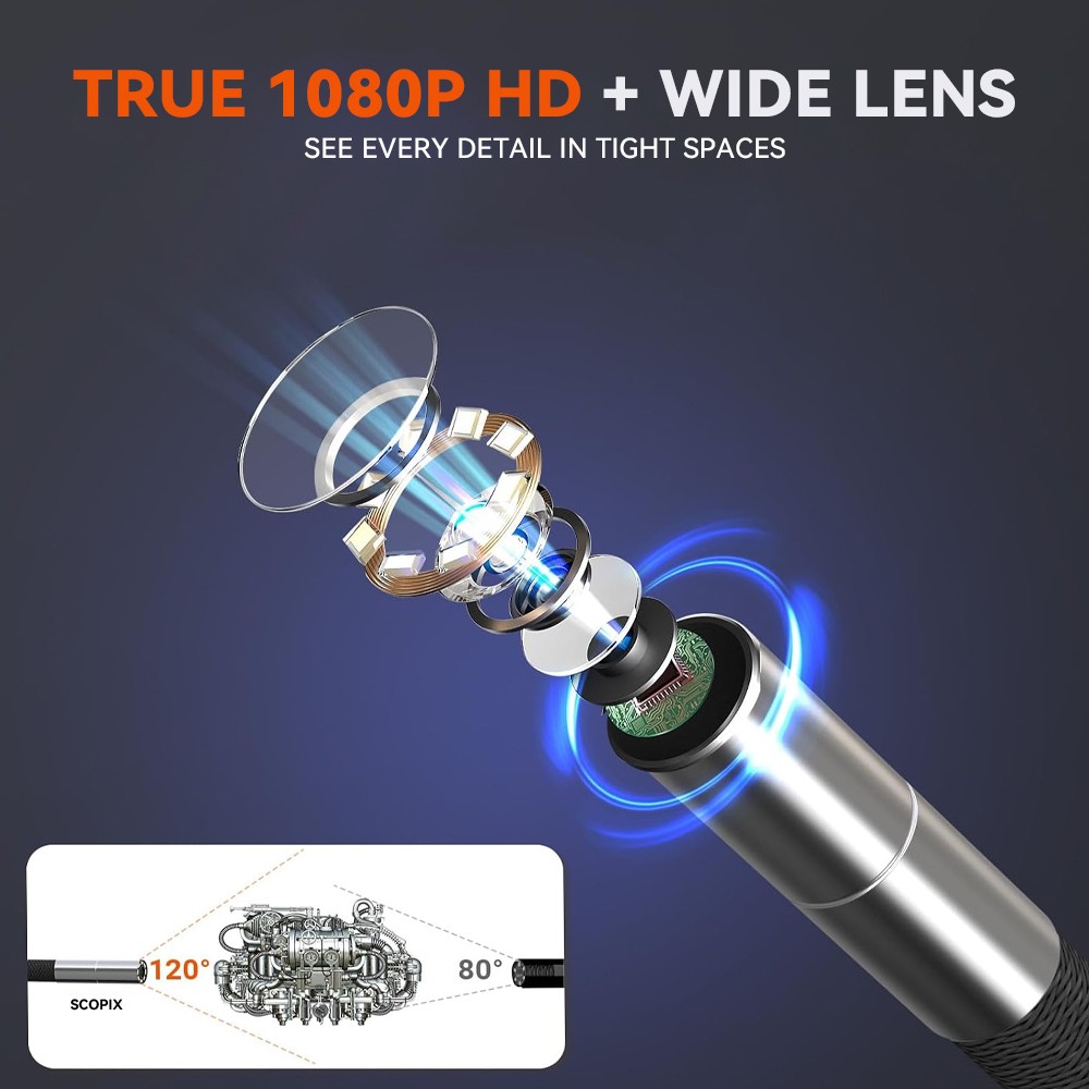 Two-Way Articulating Borescope Camera with Light Endoscope Inspection HD Camera
