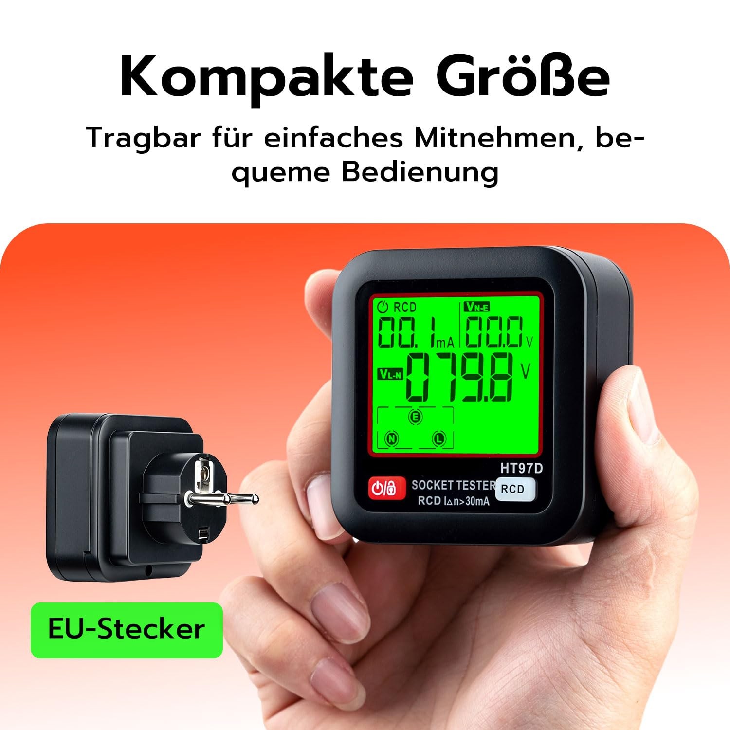 Socket Tester, Socket Tester with RCD Test and LCD Voltage Display, 6 Ar...