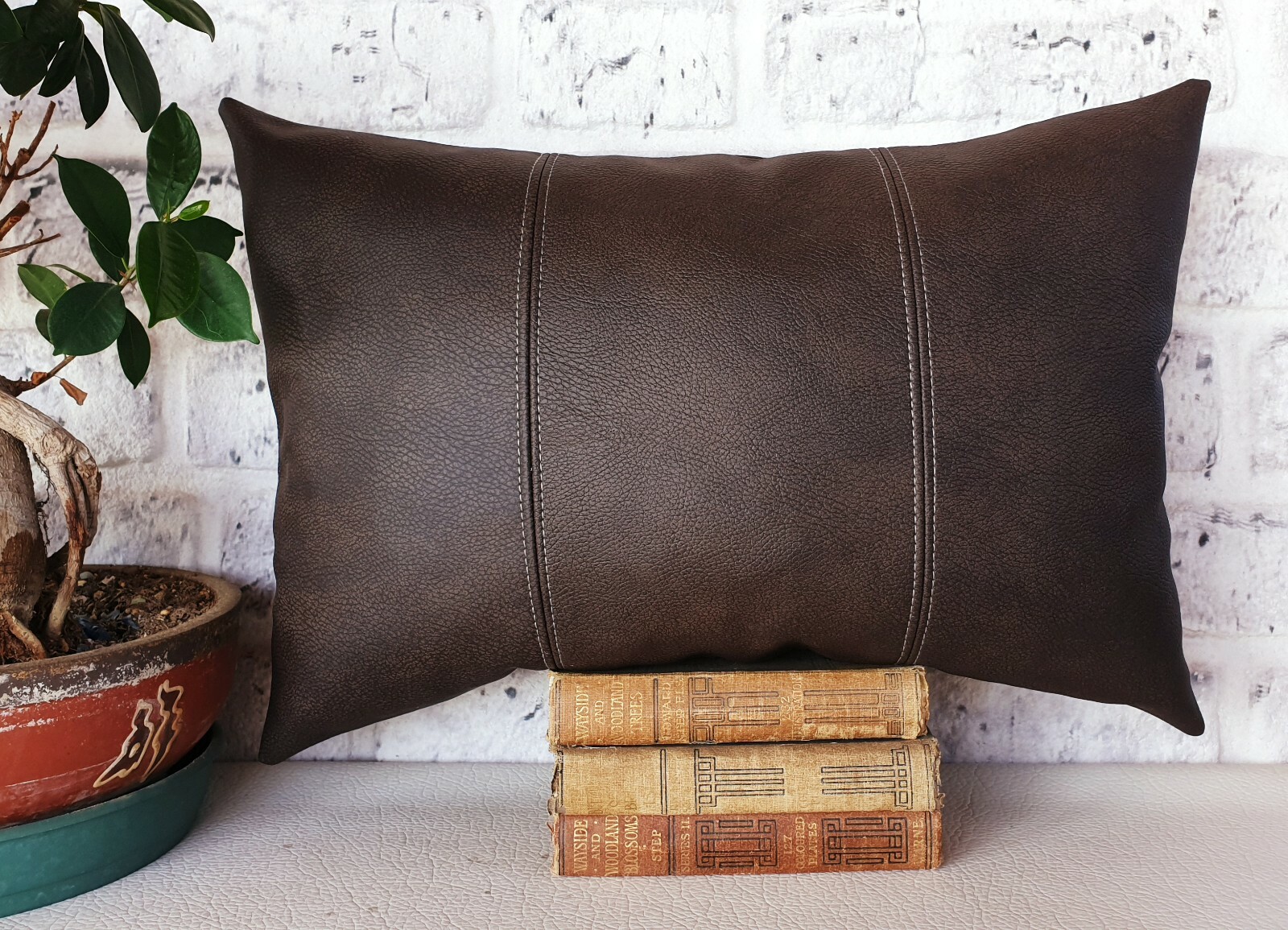 Dark brown three-piece model faux leather  lumbar pillow cover -1qty