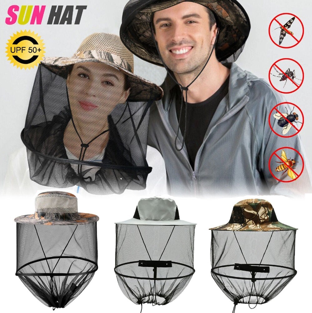 Outdoor Mosquito Head Face Net Hat Sun Bee Insect Bug Protection Hidden Mesh Cap