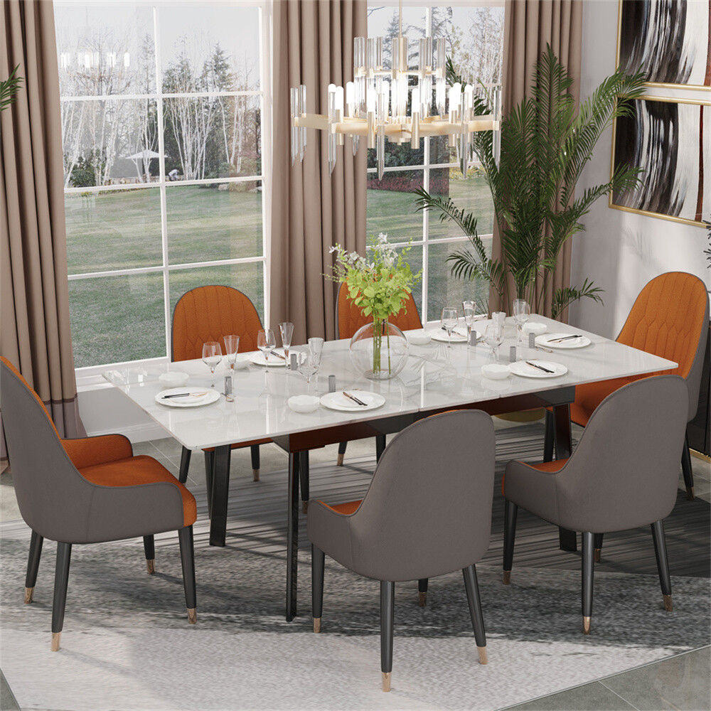 4-8 People Modern Dining Table Kitchen Expandable Gathering Table Marble Top US
