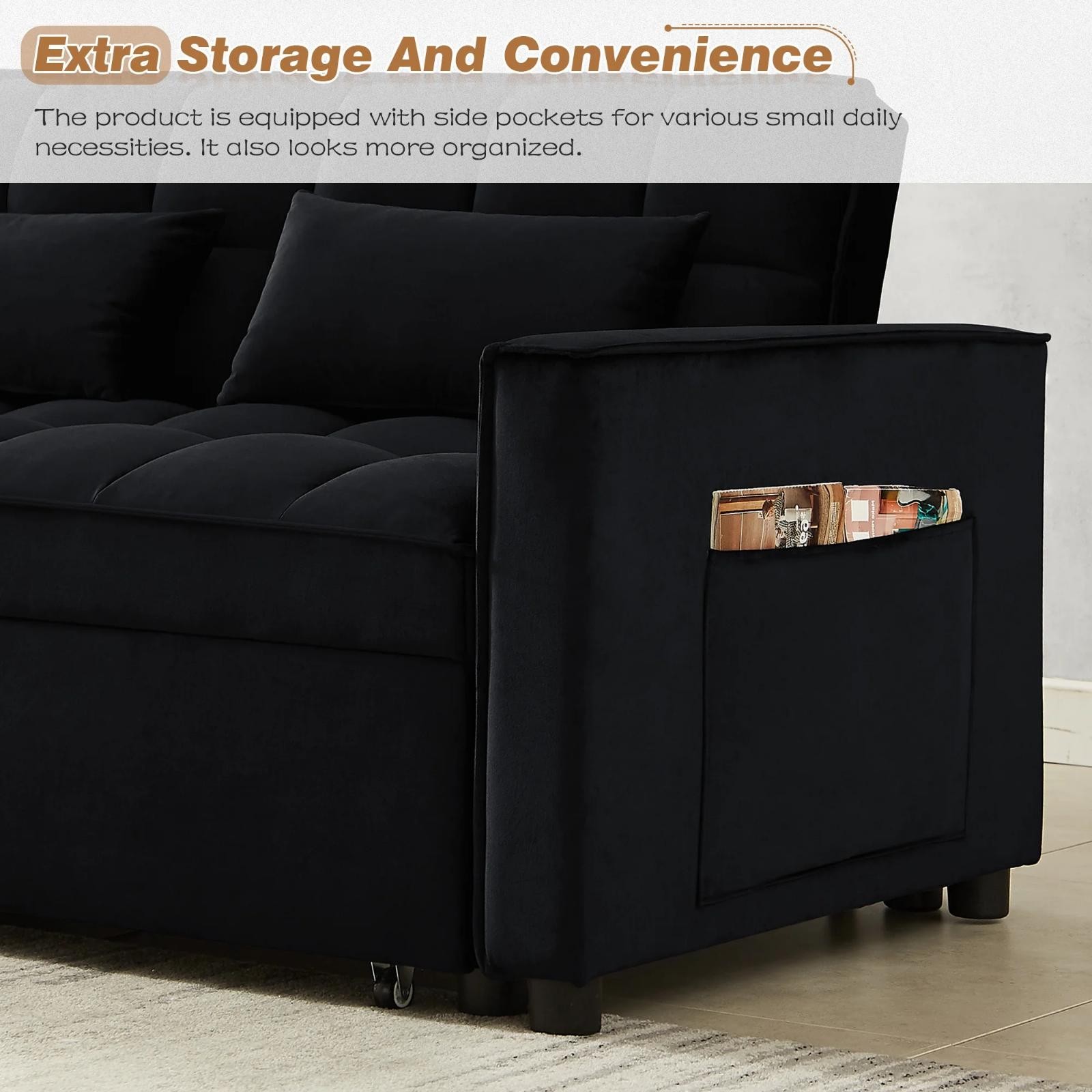 4-In-1 Convertible Pull Out Couch Futon Sofa Bed Loveseat Sleeper Velvet Tufted