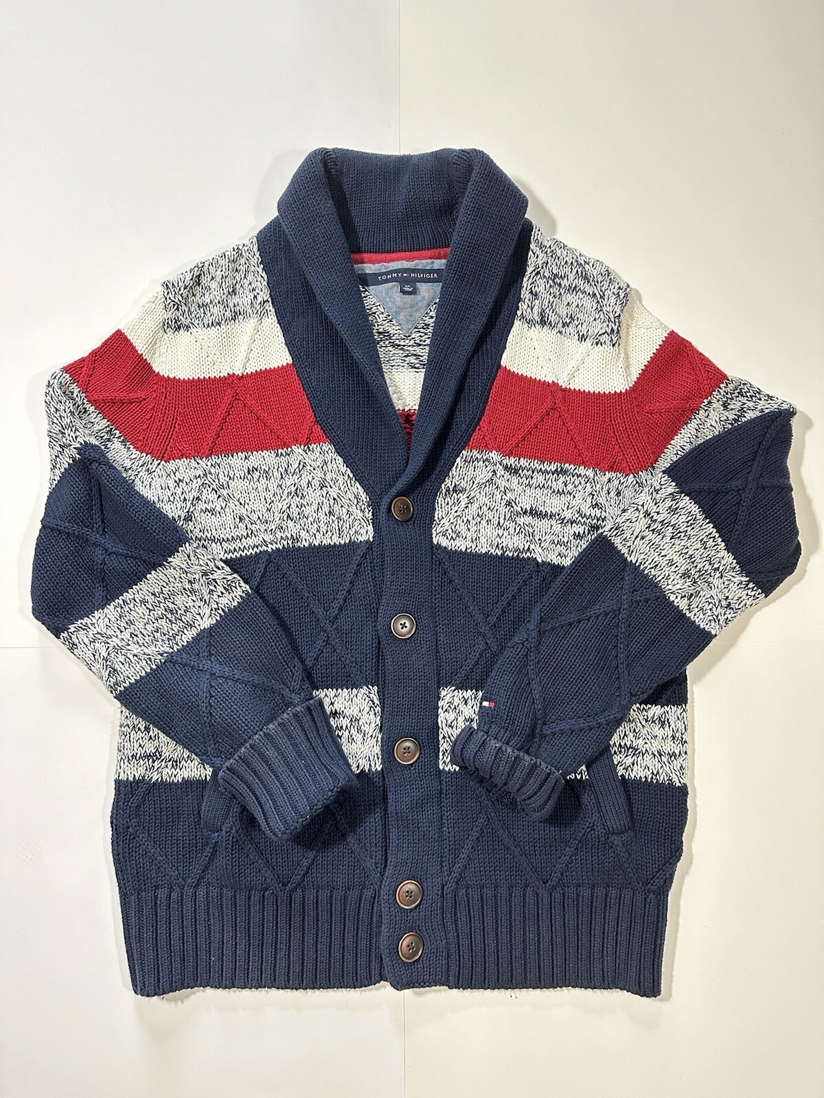 Mens Tommy Hilfiger Cardigan Shawl Button Down Sweater, Multi-Color, Size Small