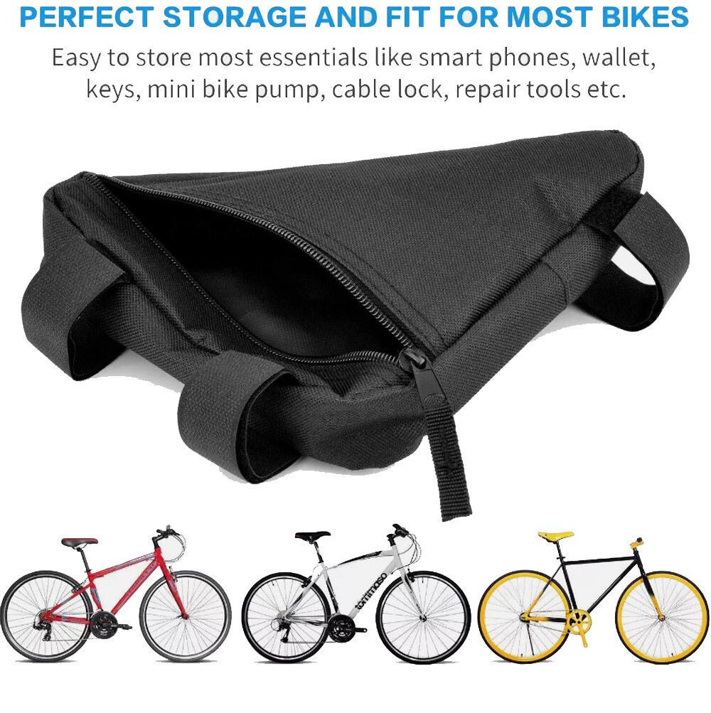 Triangle Saddle Frame Bike Bag Bicycle Storage Adjustable Cycling Pouch Black