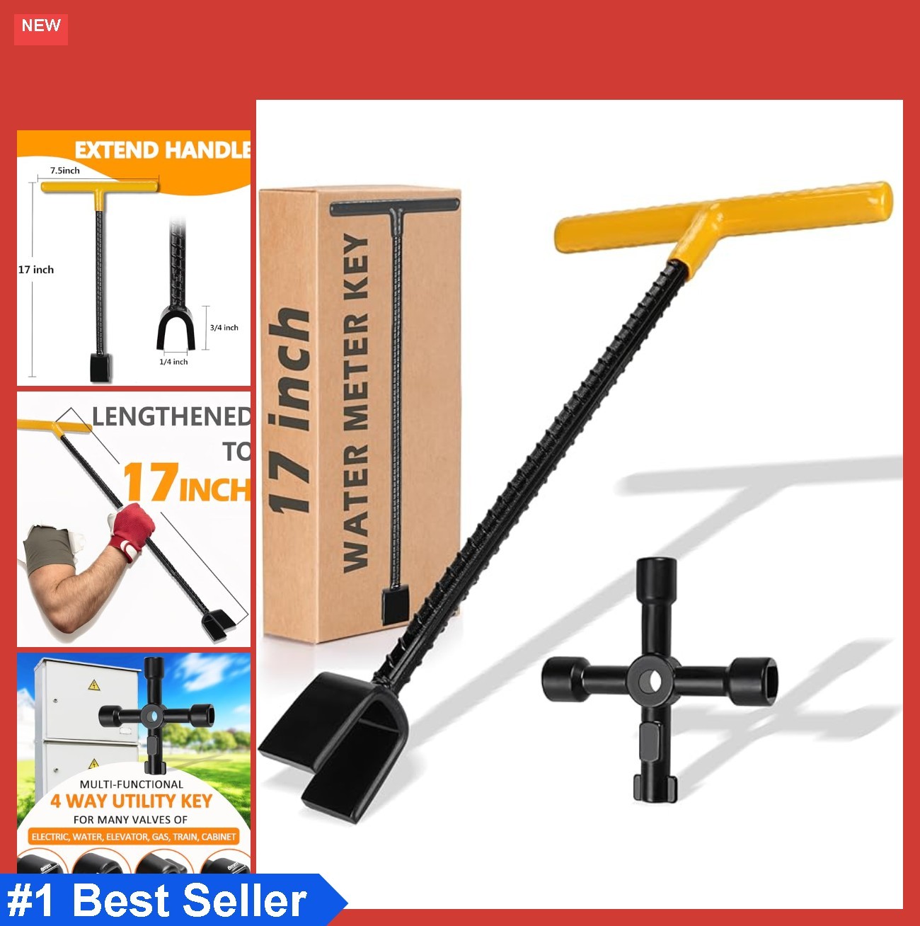 Water Meter Key 17 Inch T Handle Heavy Duty Rebar Steel Shut Off Tool Wrench