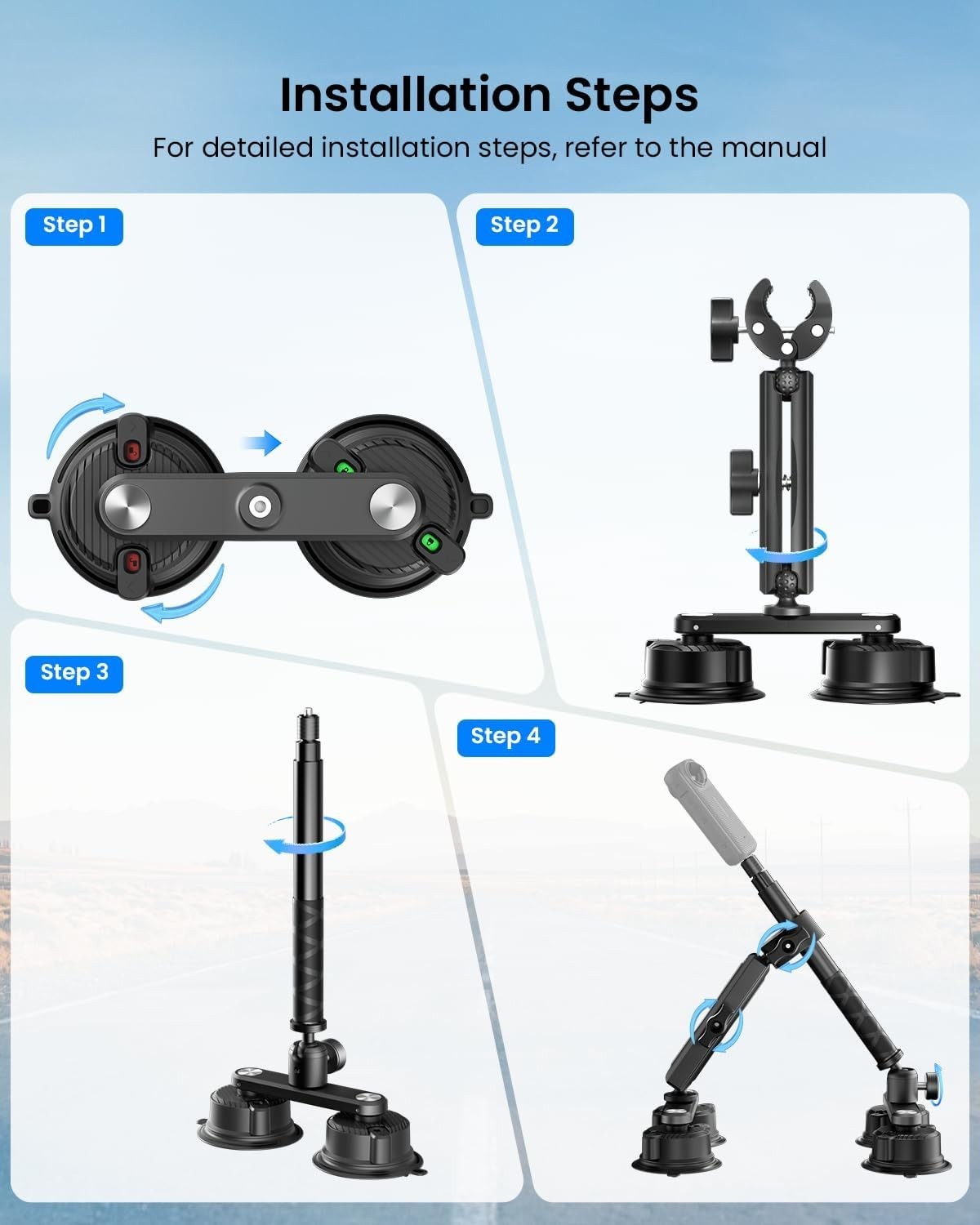 Multi-Scenario Car Camera Mount with Telescopic Selfie Stick