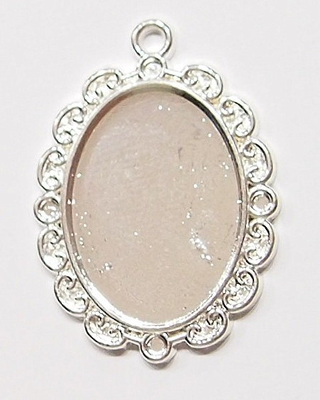 8 of 25x18mm Shiny Silver Victorian Scalloped Edges Pendant Settings 38x27mm