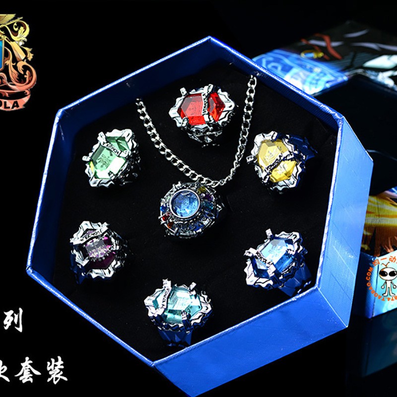 Anime HITMAN REBORN! Vongola Terzo Ring Set Jewelry Collection Gifts W/Necklace