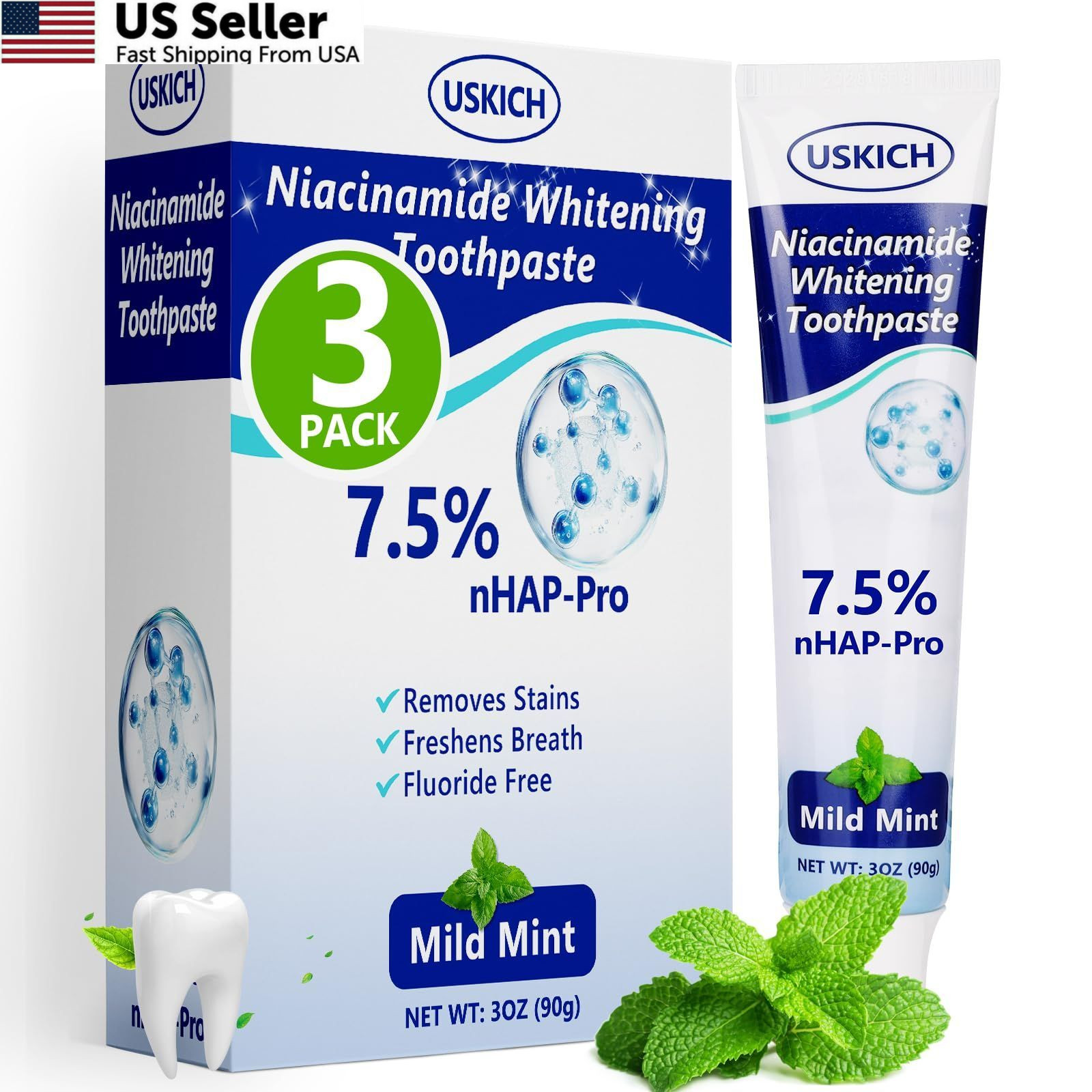 7.5% Nano-Hydroxyapatite Toothpaste,3 Pack Fresh Breath 3 Ounce (Pack of 3)