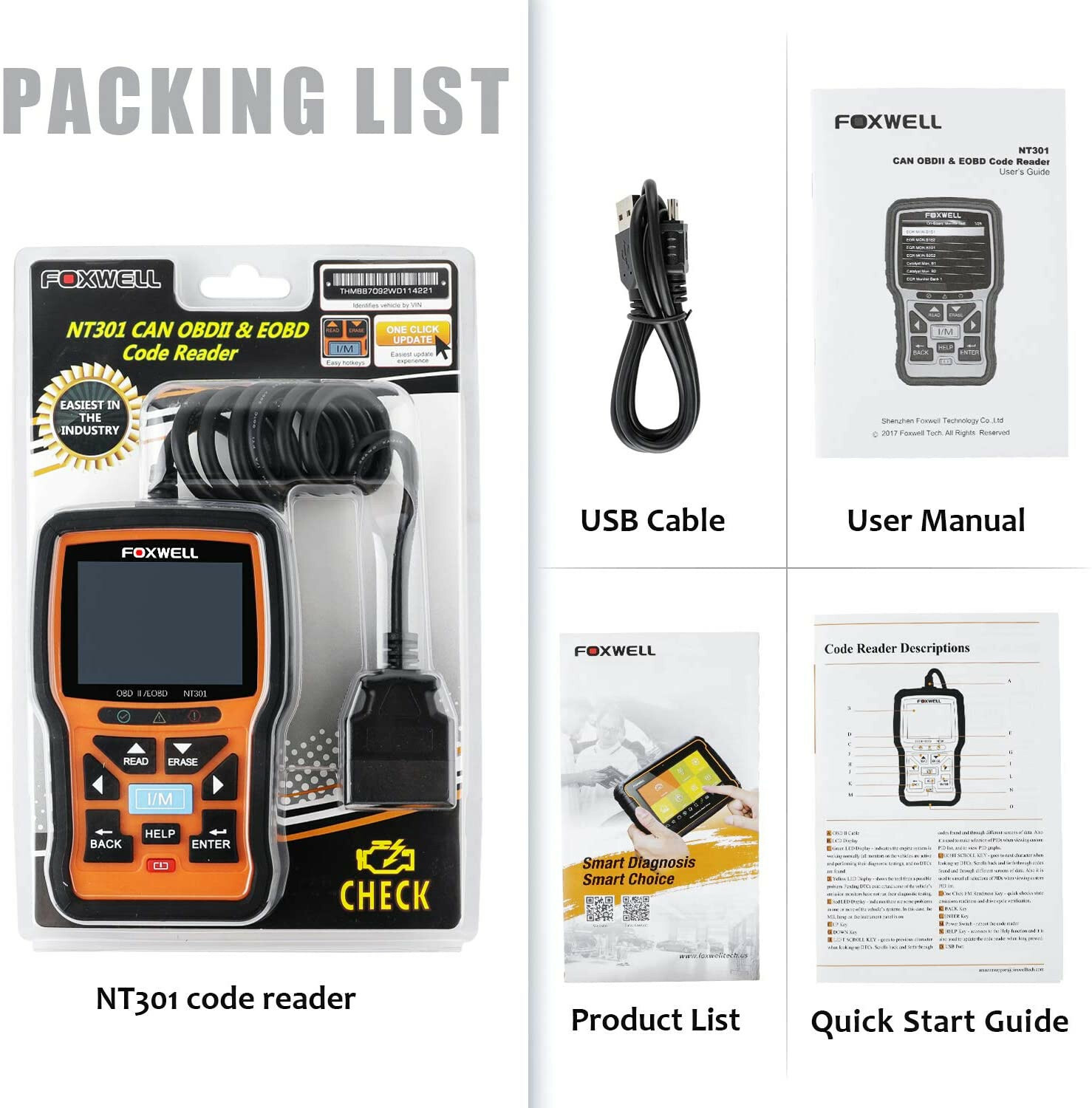 Foxwell NT301 Code Reader Check Engine Fault OBD2 Scanner Car Diagnostic Tool