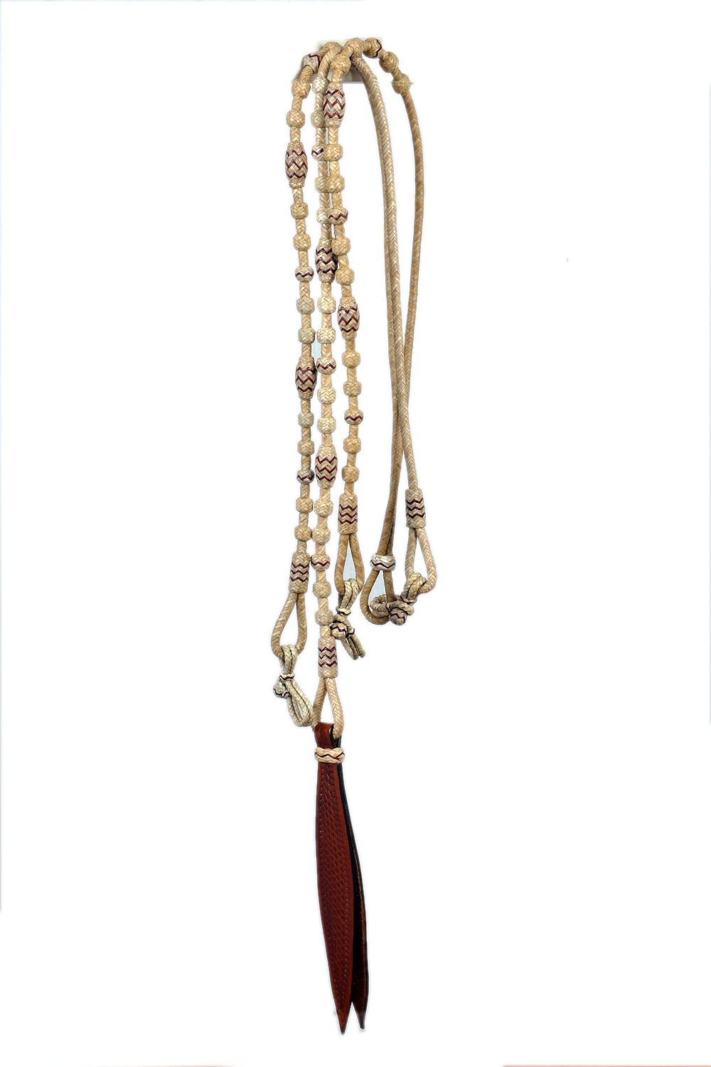 Western Rawhide Braided Leather Roping Rommel Reins with Tooled Popper 9604
