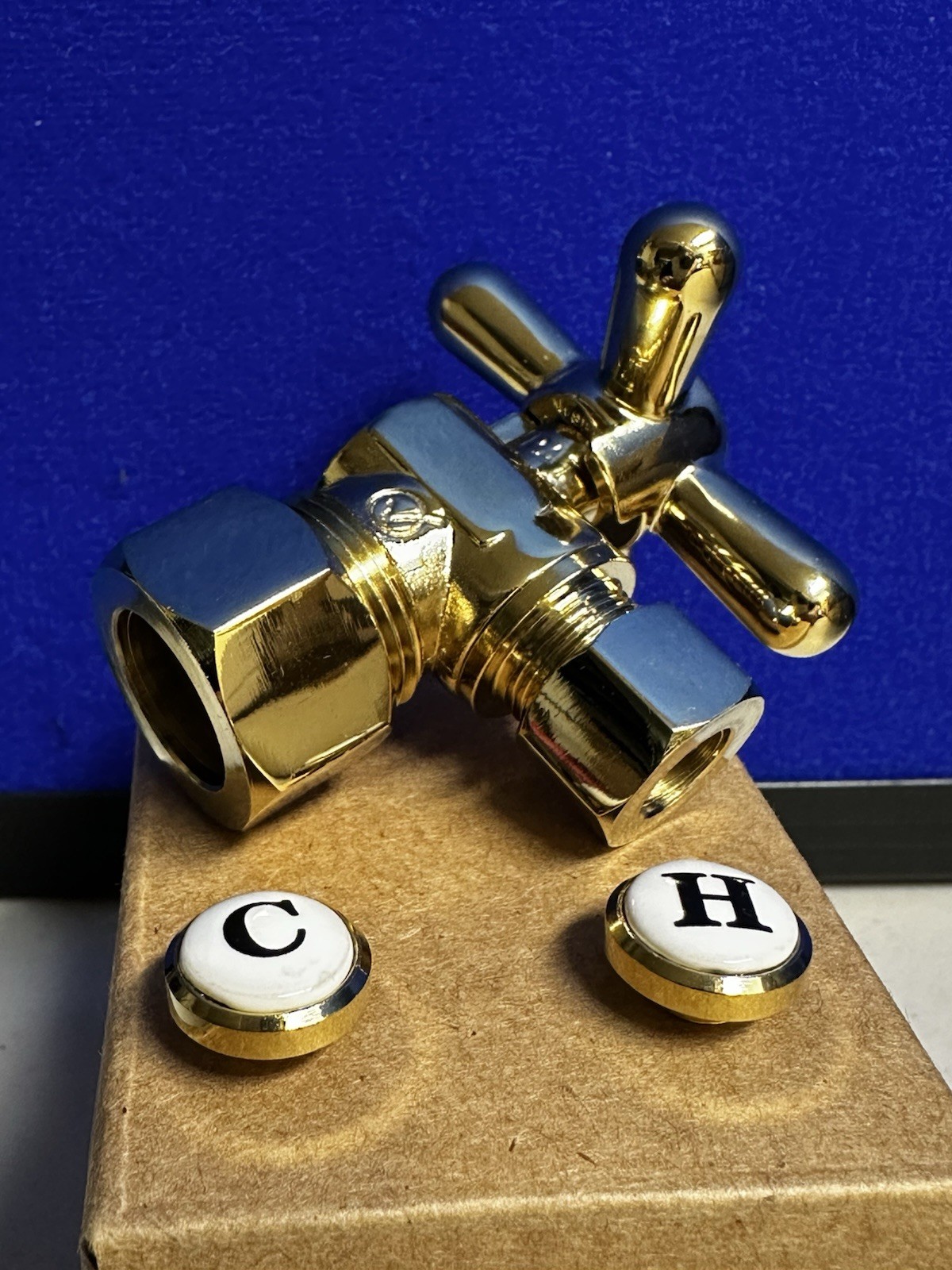 Kingston Cross Handle  5/8" x 3/8" OD Comp Angle Stop CC53302X Polished Brass