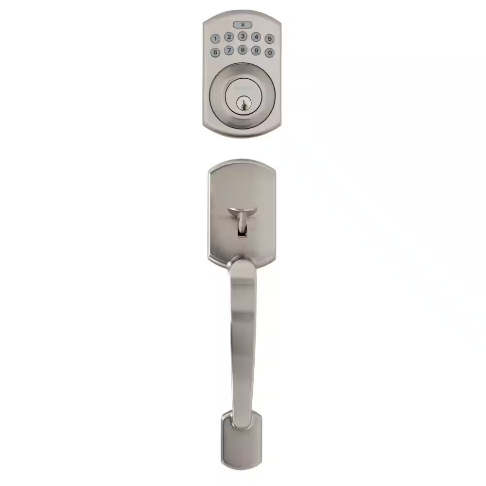 Katana Satin Nickel Door Handleset with KP400 Digital Deadbolt