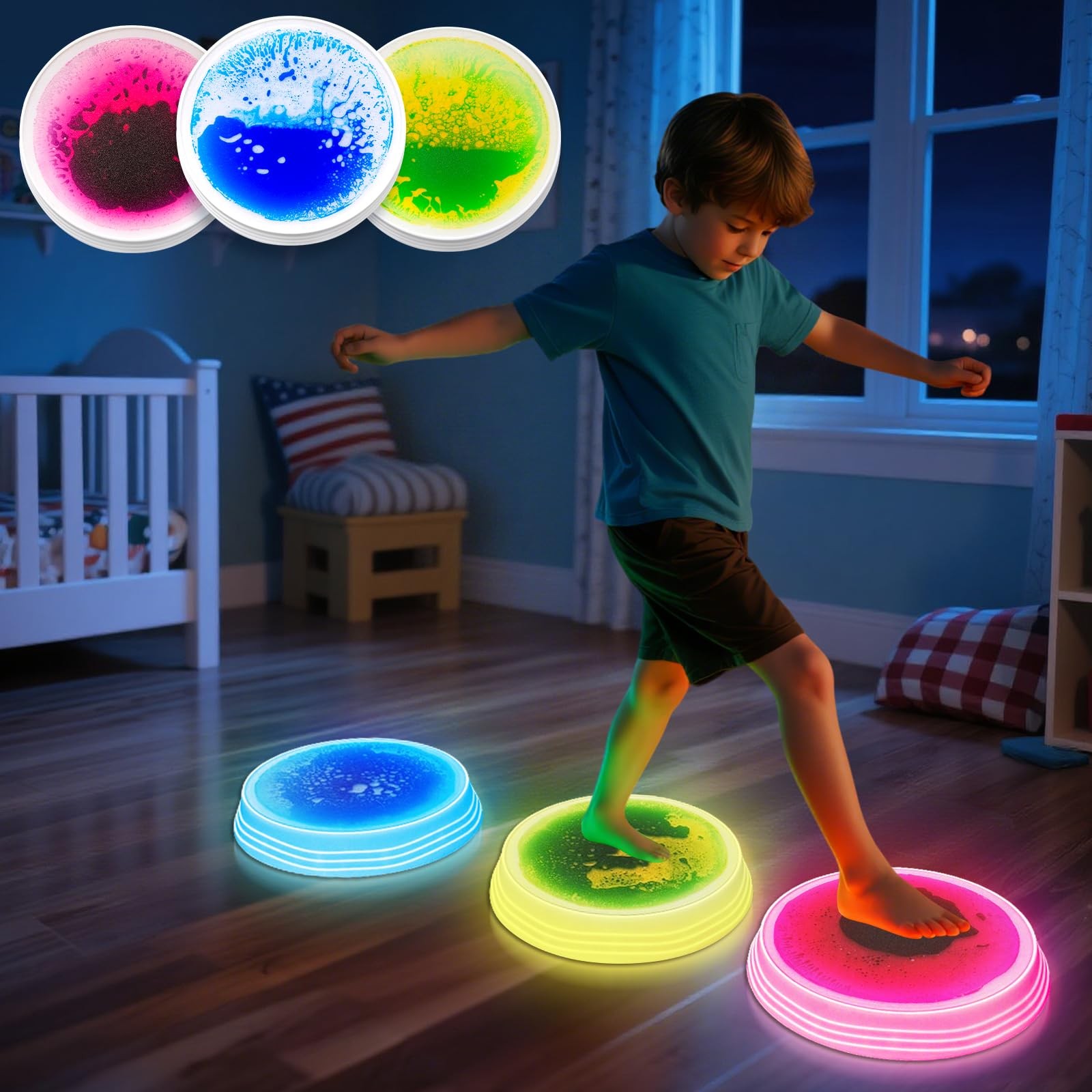 Light Up Stepping Stones for Ages 3+, Sensory Stepping Stones with 7 Glow Col...