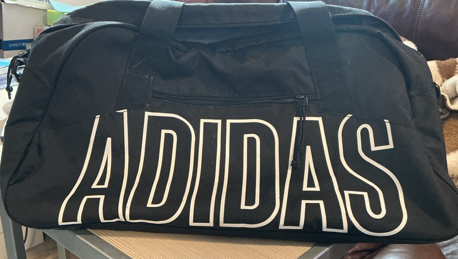 Adidas Medium Duffel Gym Bag Black White Logo