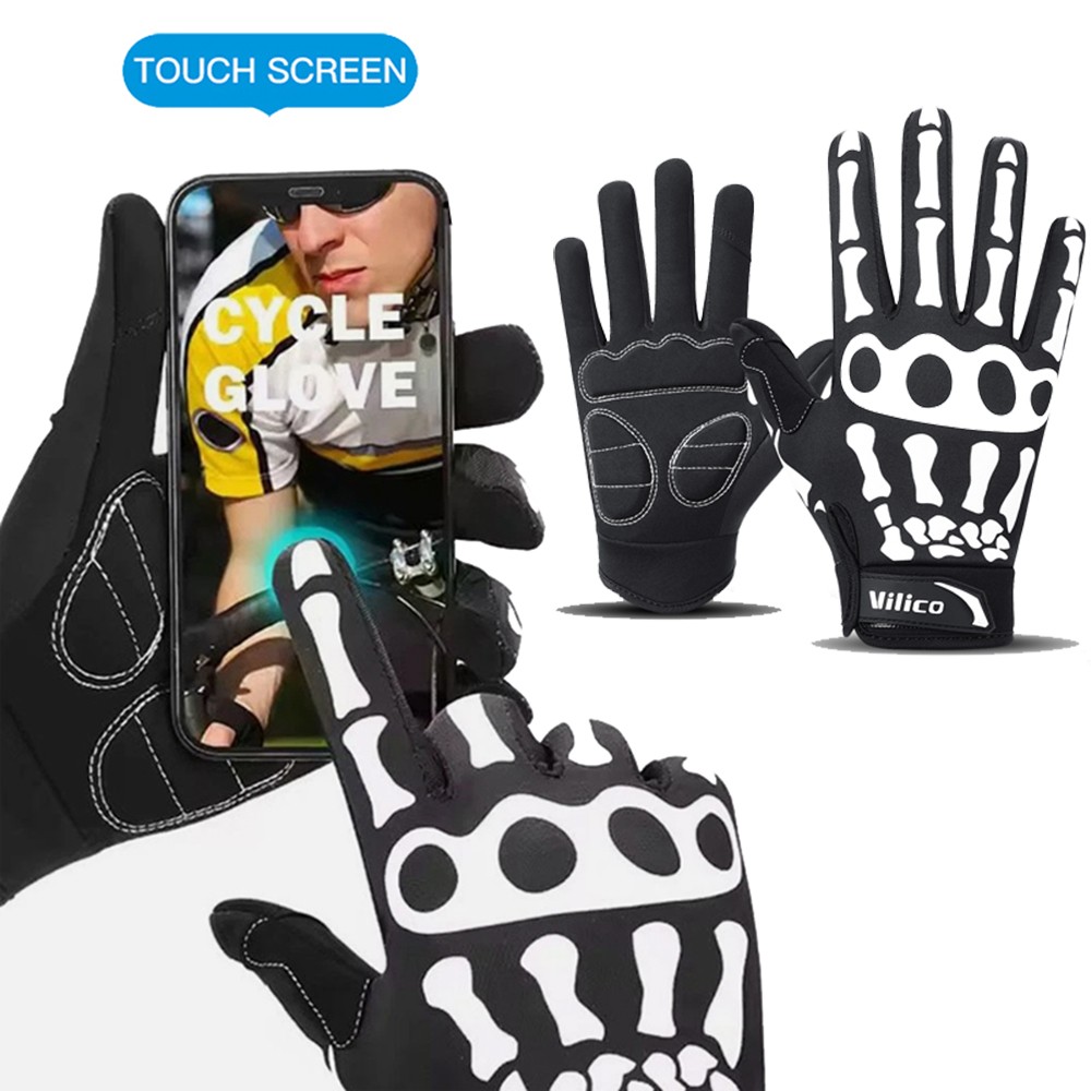 Full Finger Cycling Sports Gloves Touchscreen Gloves Men Skull Skeleton Gloves
