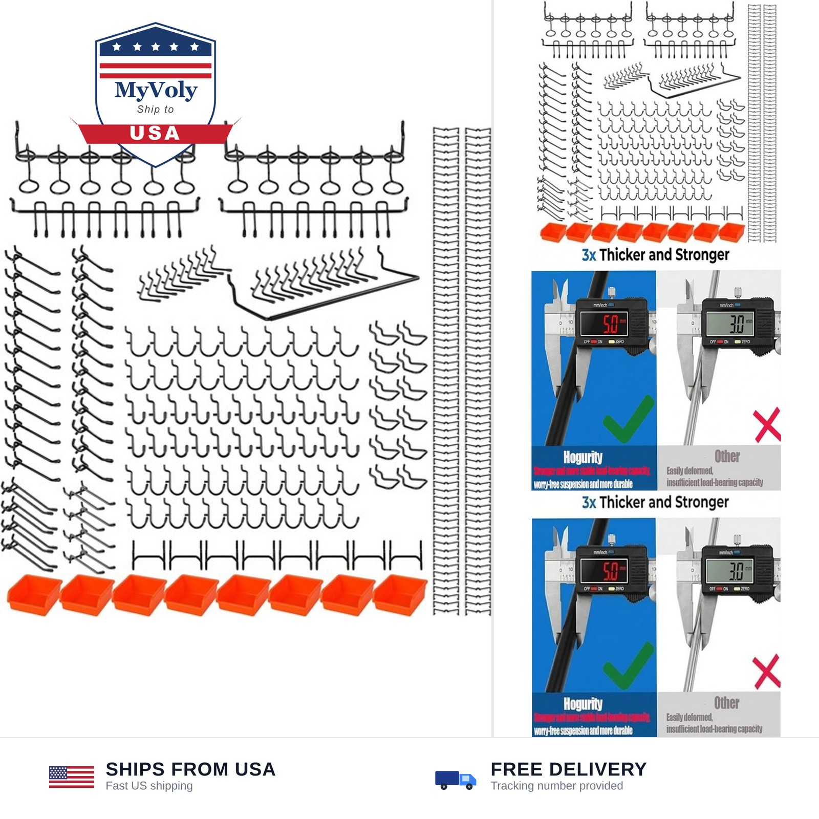 296 PCS Extra Thick 0.2'' Pegboard Hooks for 1/4" Peg Board Hanging Tools, He...