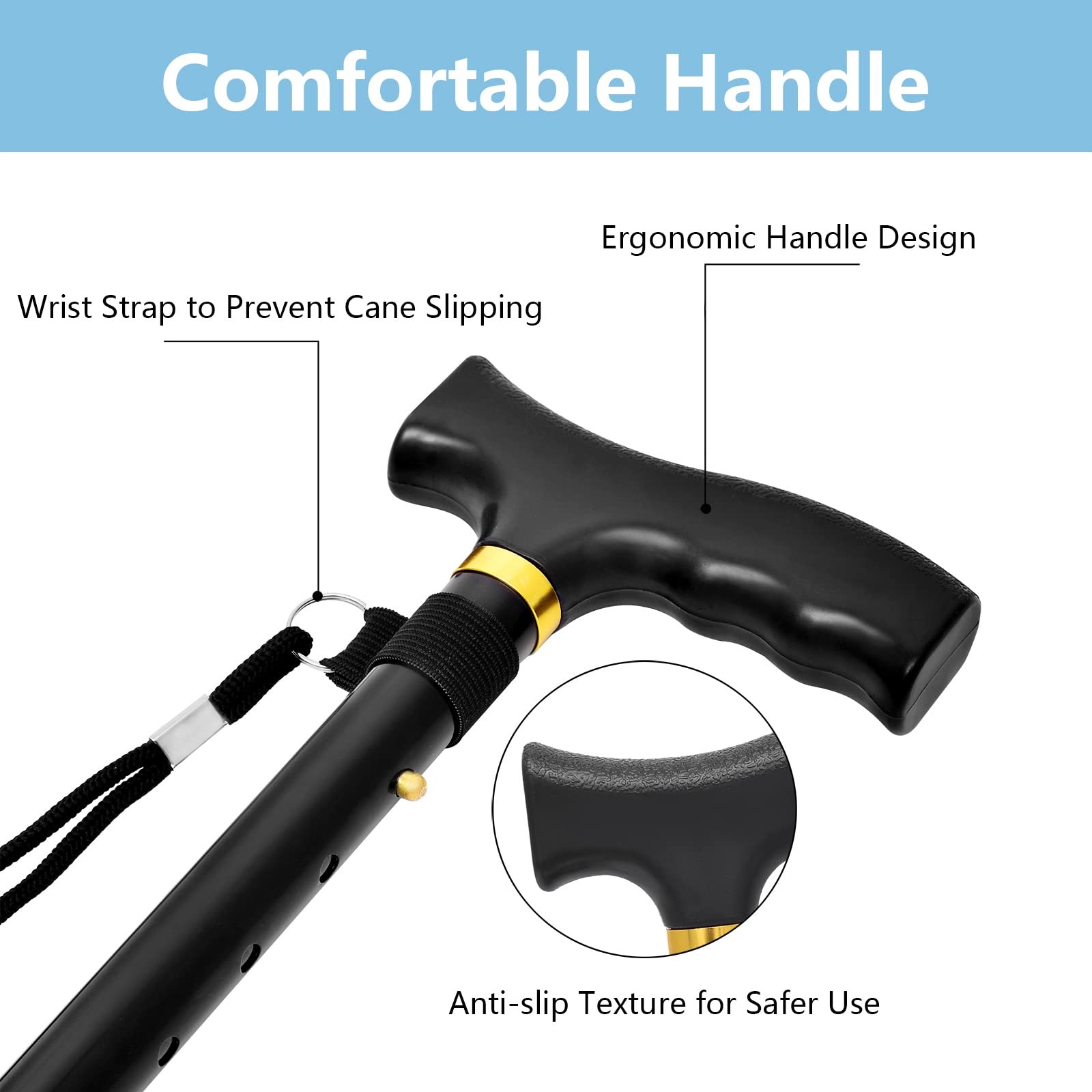 Folding Walking Cane - Lightweight, Adjustable, Anti-Slip, 37", black1