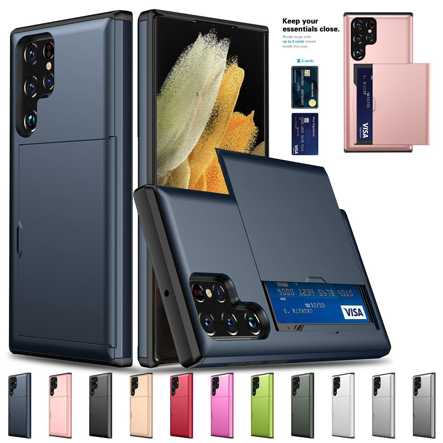 For Samsung S25 Ultra S24 S23 S22 S21 Plus Card Wallet Holder Case Shockproof