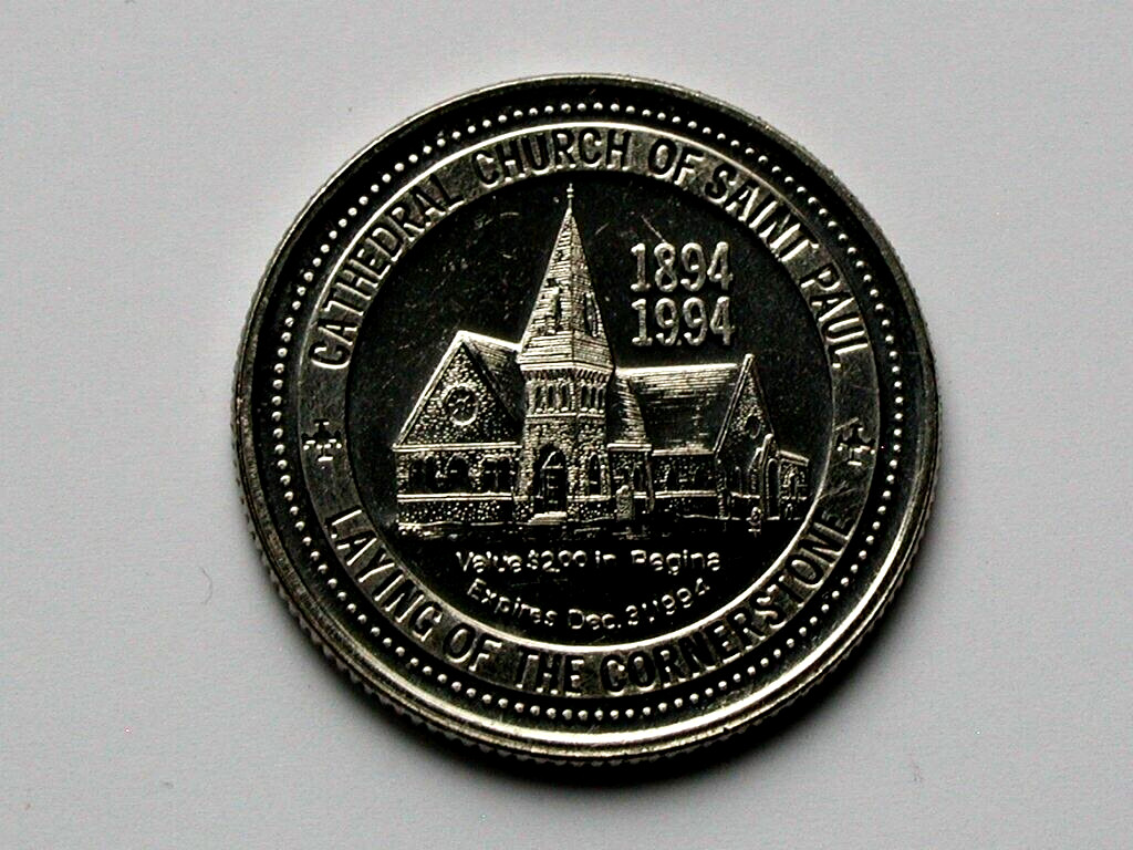 Regina SK CANADA 1994 $2 DOLLAR Trade Token with Cathedral Church of St Paul