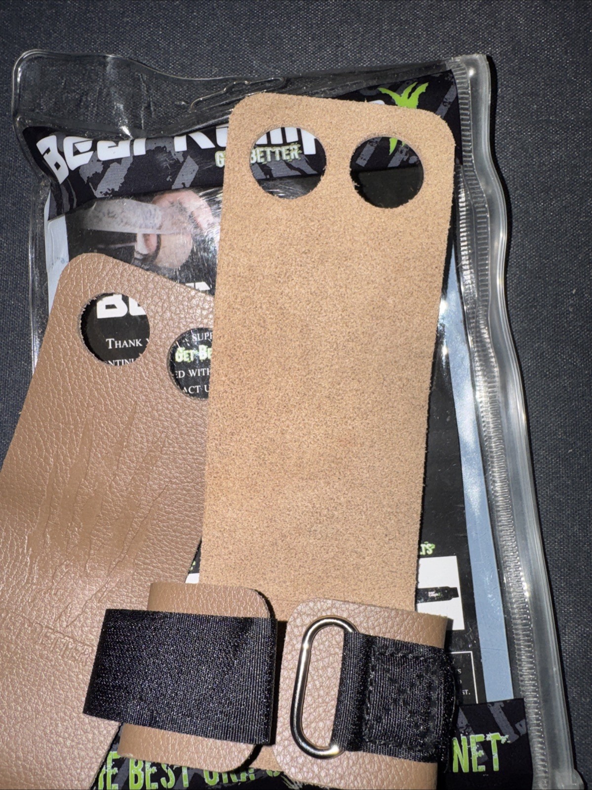 Bear Komplex 2 Hole Leather Hand Grips Tan Size Large