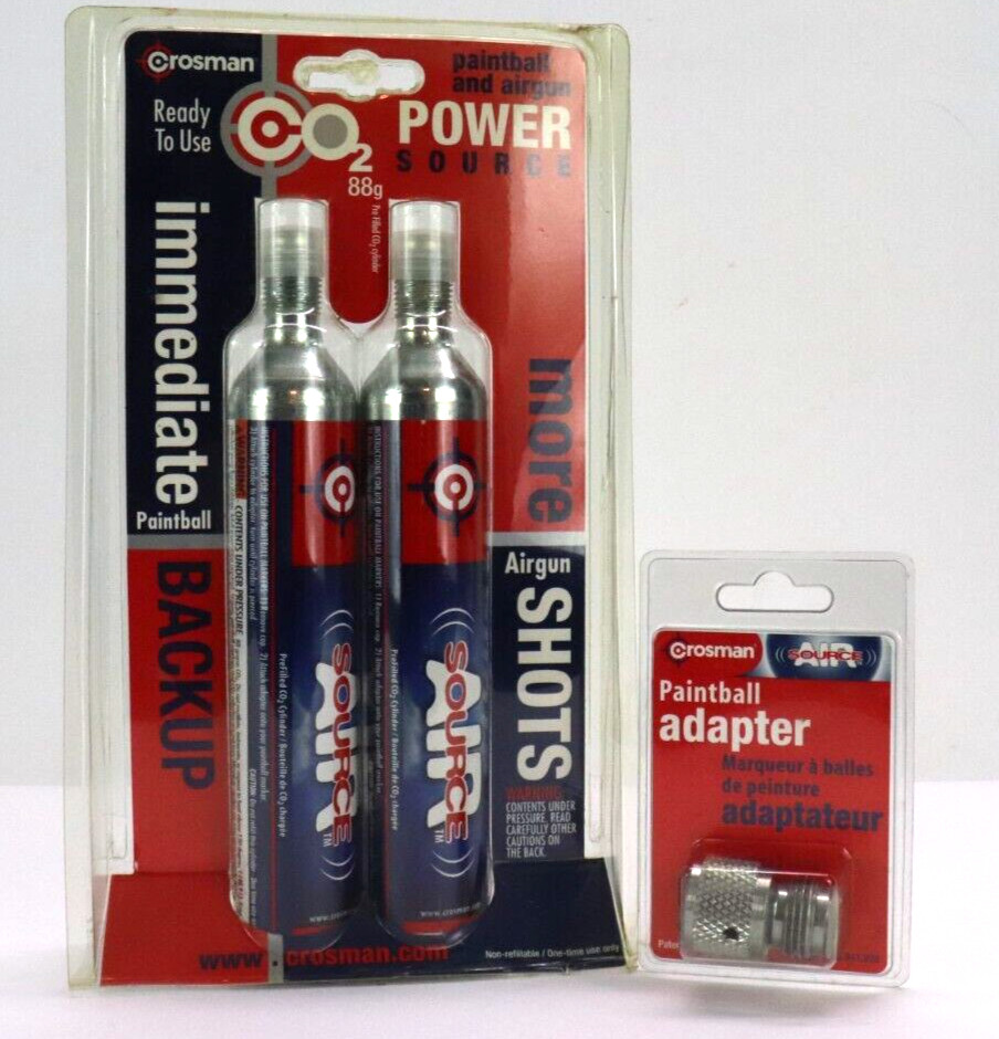 Crosman Paintball Airgun CO2 Power Source Immediate Backup Cartridges + Adapter