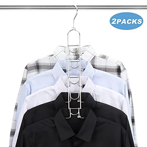 Mastom 2 Pack 5 in 1 Space Saving Hangers Multilayer Metal Clothes Hanger Space