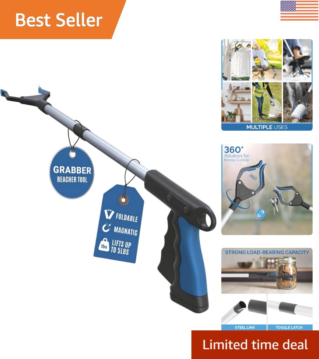 Extra Strength 32-Inch Grabber Reacher Tool with Foldable Design and Magnet