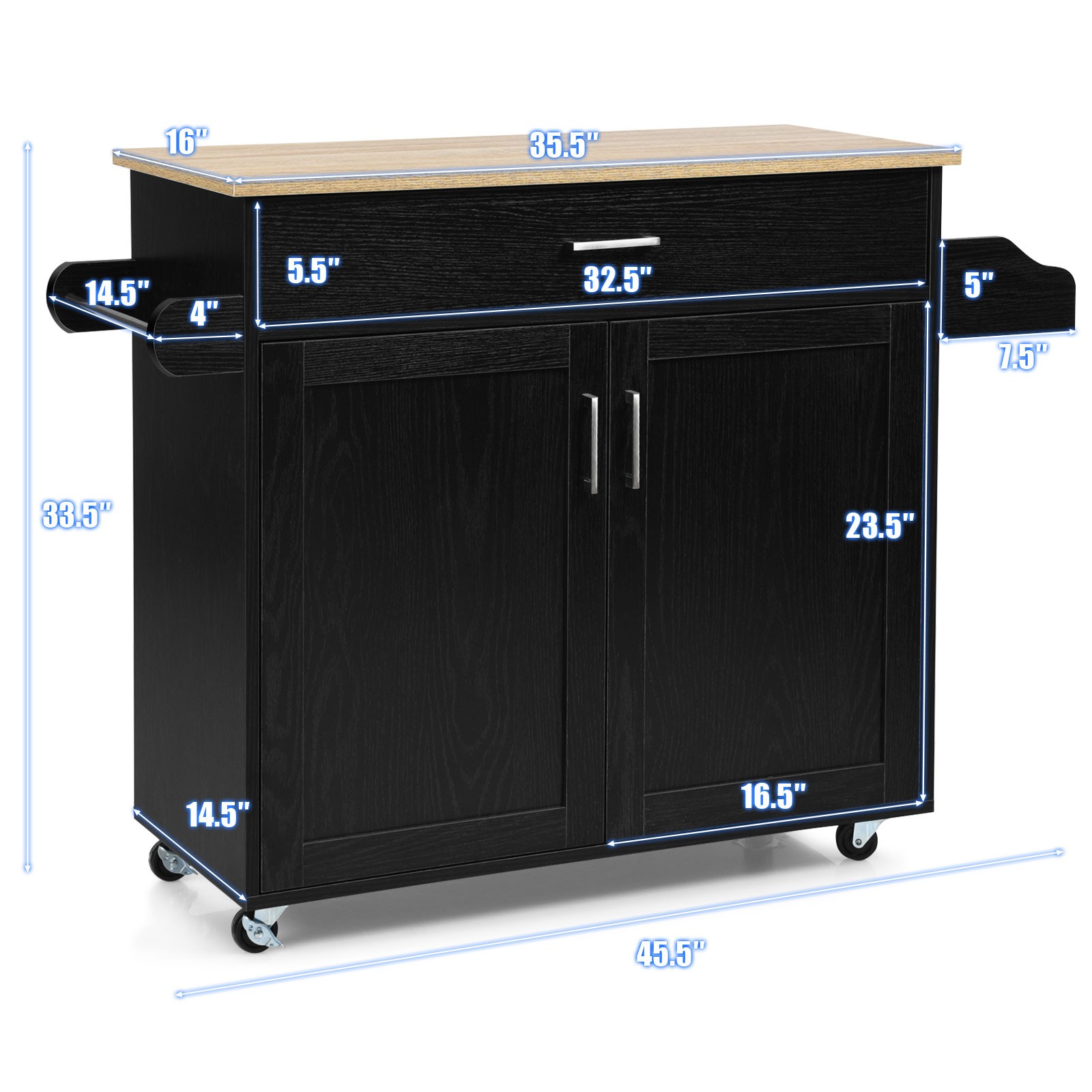 Costway Rolling Kitchen Island Cart Storage Cabinet w/ Towel & Spice Rack Black