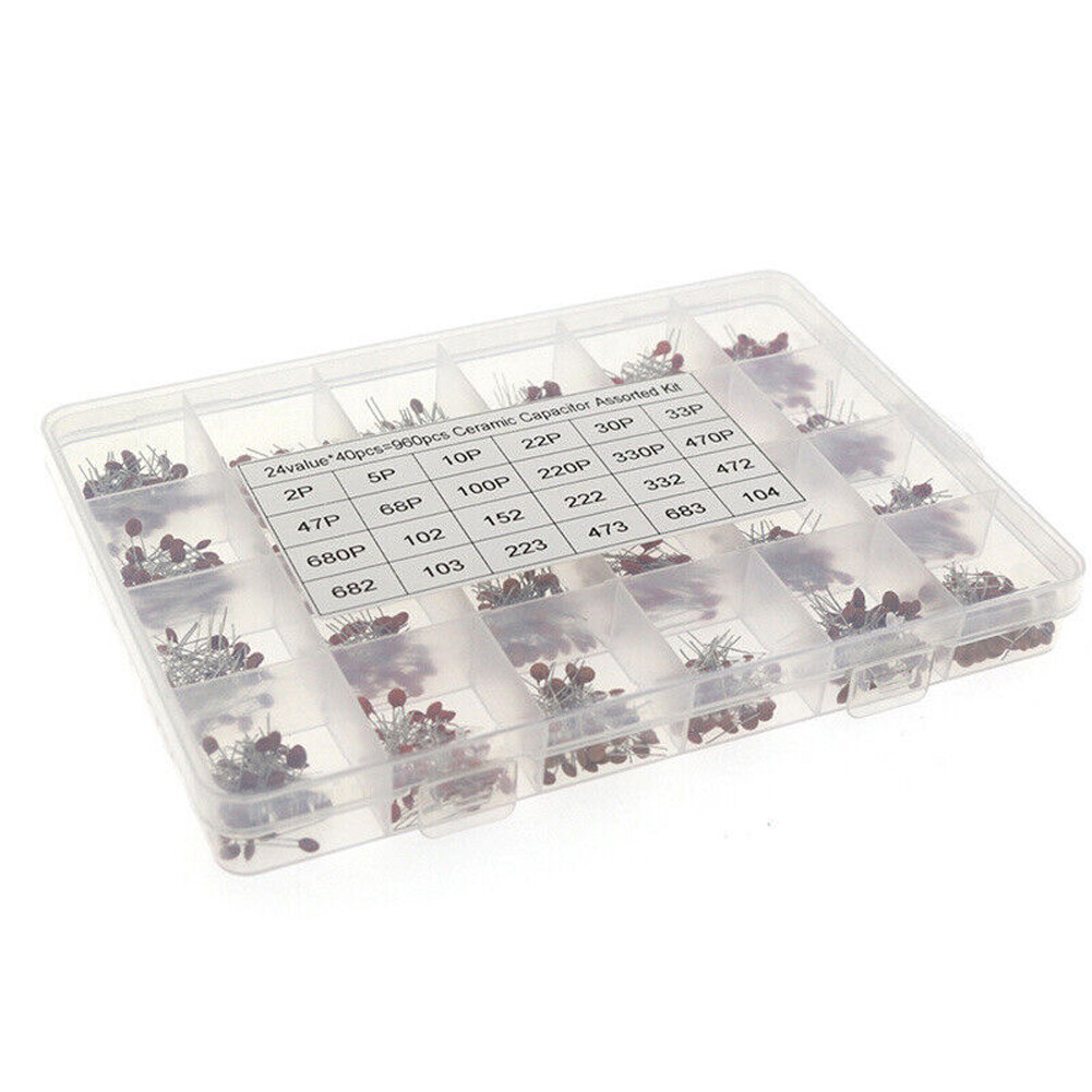 960 PCS 24 Value Ceramic Capacitor 2PF-100NF Assortment Kit for Electronics