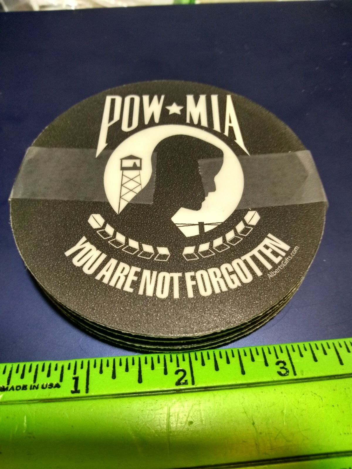 POW-MIA Logo Rubber Drink Coasters Polyester Top Rubber Bottom Set of 4 (22-601)