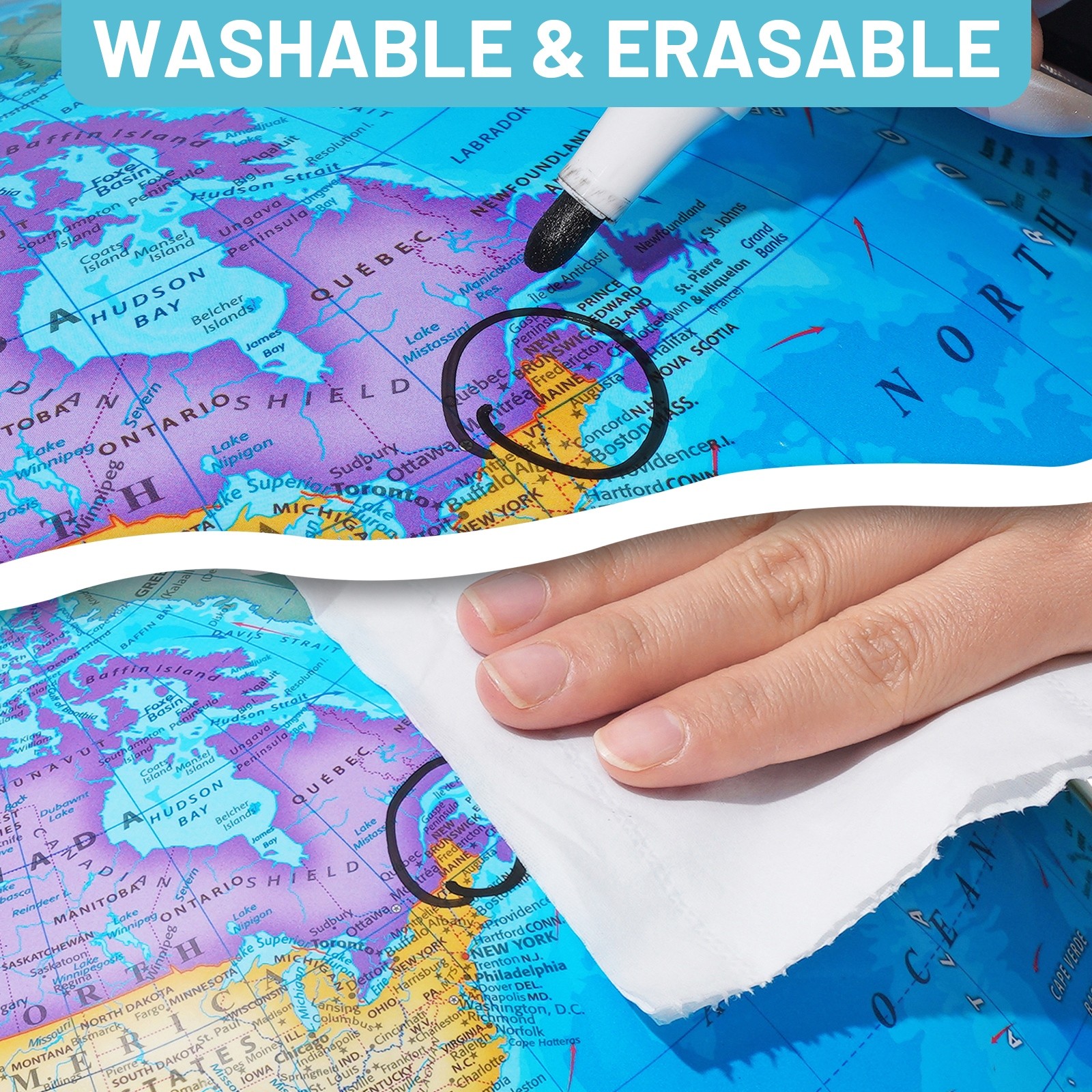 13" Illuminated Globe Map 720° Rotation with Touch Switch 3 LED Lighting Modes