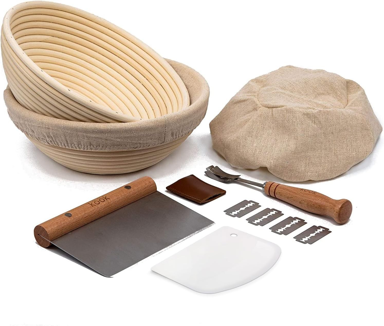 Artisan Bread Baking Essentials: 9-Inch Rattan Baskets & Scraping Tools Included