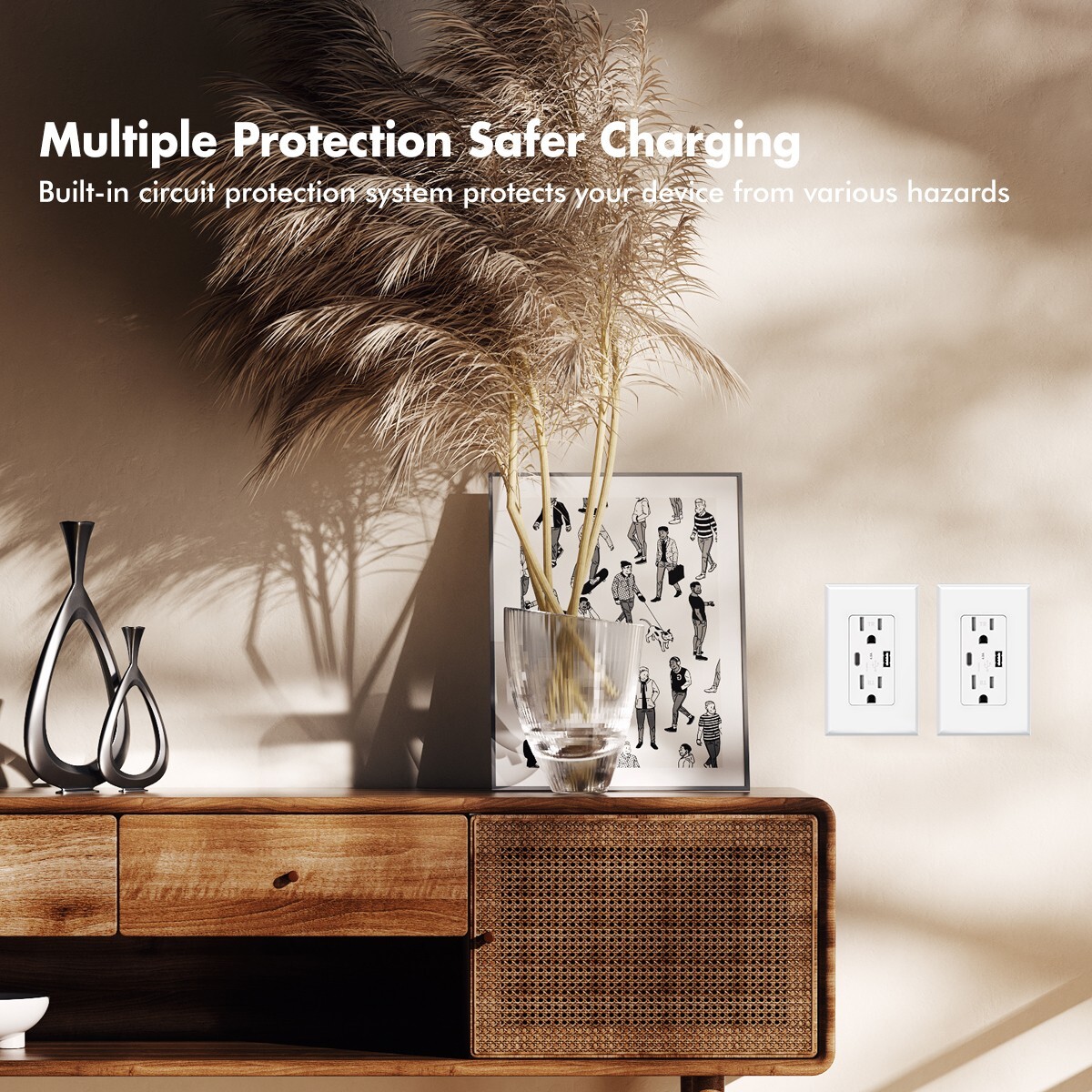 USB Type C Wall Outlet Duplex Receptacle 15A, Smart 4.8A Quick Charging, 10pack
