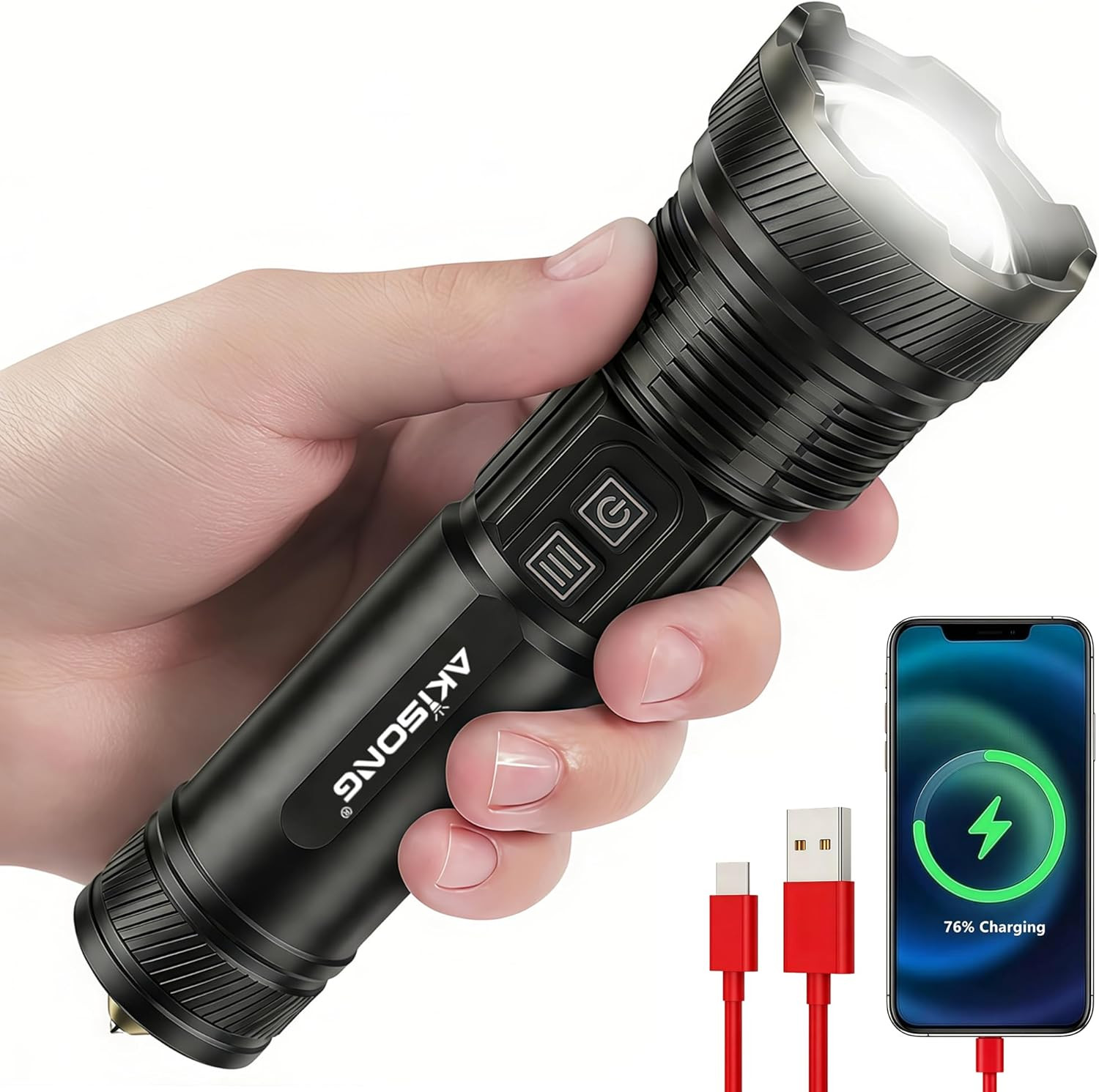 Rechargeable LEP Tactical Flashlight 2,624FT Long Throw Beam | 3,000 High Lumens