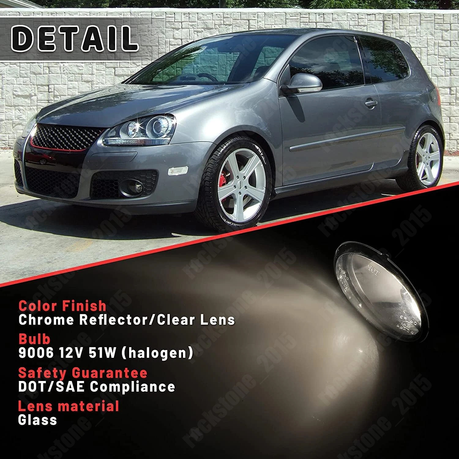 Pair Bumper Fog Light Lamp Replacement for 2006-2009 VW GTI MK5 Clear Lens