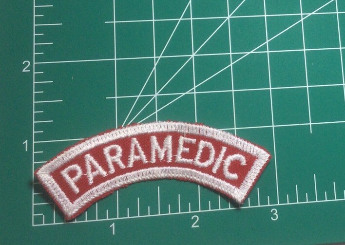 (2) PARAMEDIC Upper Rocker Patch - White on Red