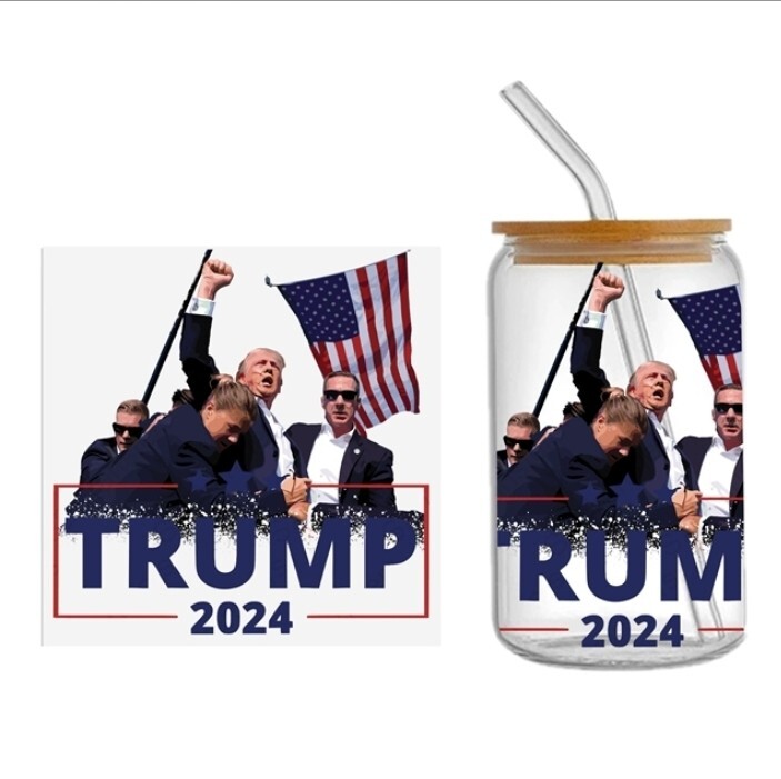 1 Piece Trump 2024 UV DTF Cup Wrap Highland Transfer Stickers for Glass