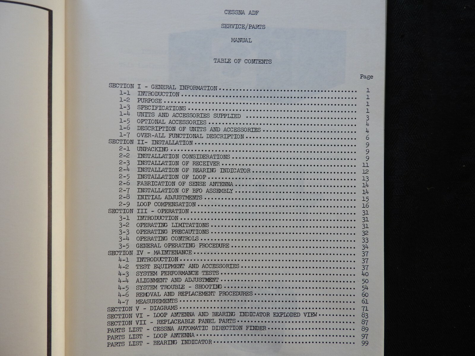 1963 CESSNA ADF AUTOMATIC DIRECTION FINDER FIXED LOOP SERVICE PARTS MANUAL NICE